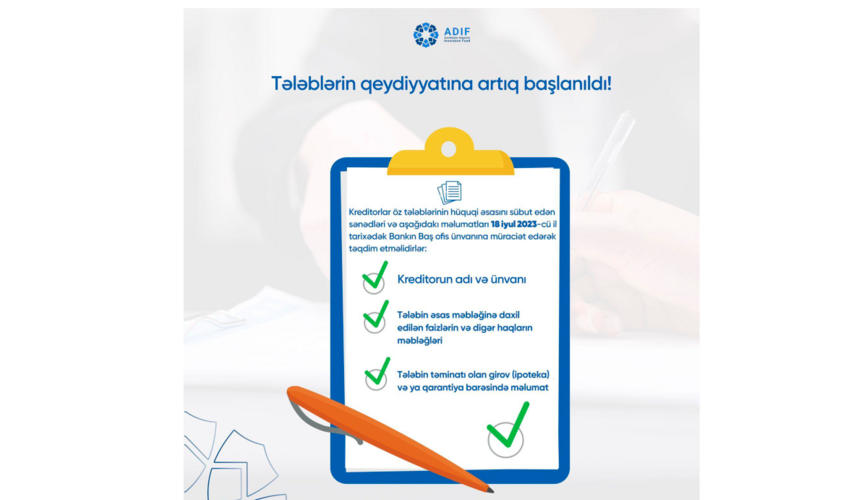 Günay Bankın kreditorlarının tələblərinin qeydiyyatına başlanılıb Günay Bankın kreditorlarının tələblərinin qeydiyyatına başlanılıb