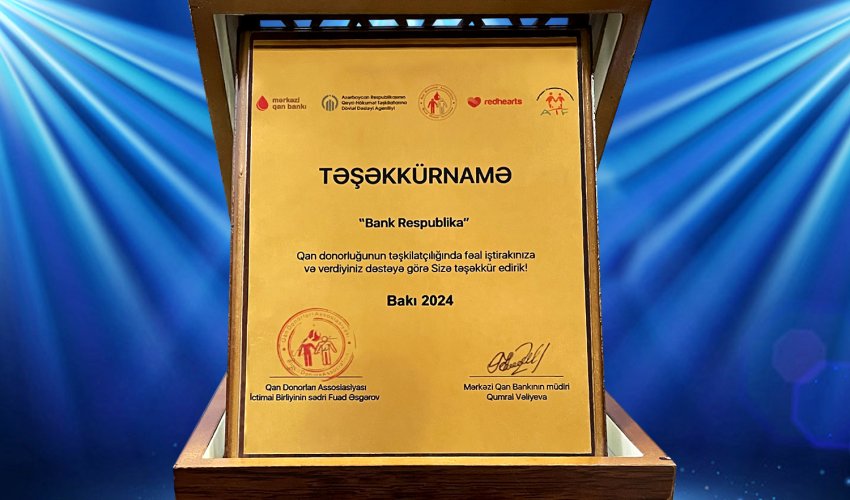 Bank Respublika awarded for active participation in blood donation