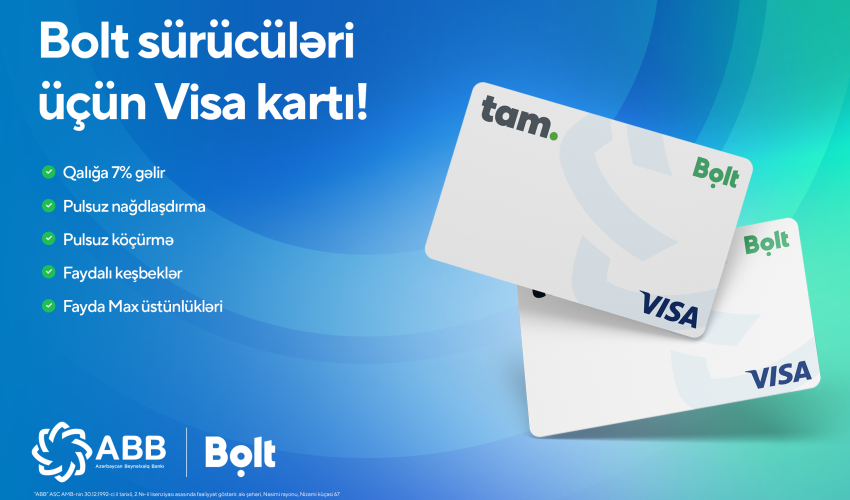 ABB-dən Bolt sürücülərinə özəl Visa kartı!