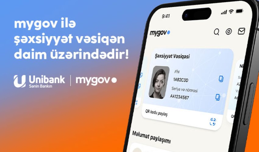 Unibankın xidmətlərindən rəqəmsal şəxsiyyət vəsiqənizlə istifadə edə bilərsiniz