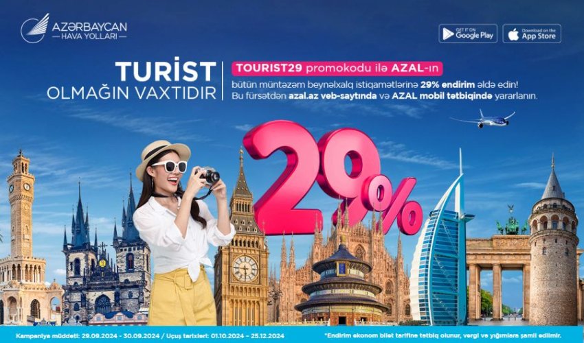 AZAL Turizm işçiləri günü münasibətilə 29% endirim təklif edir AZAL Turizm işçiləri günü münasibətilə 29% endirim təklif edir