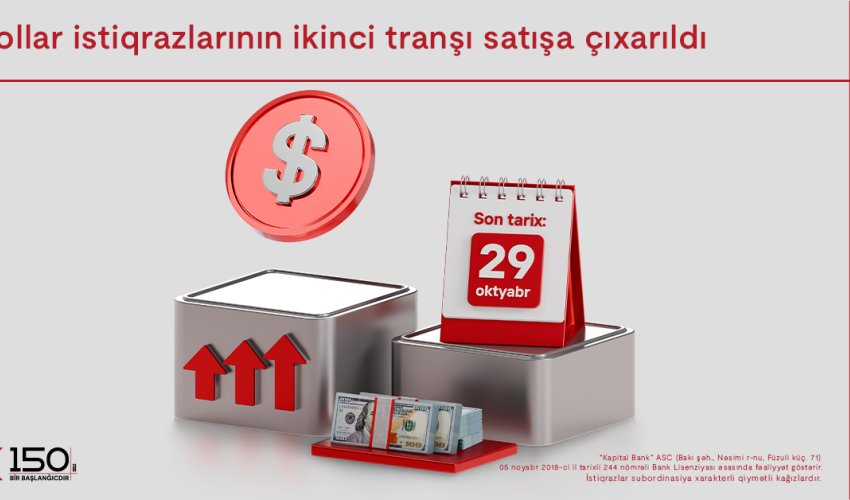 Kapital Bank-ın dollar istiqrazlarının 2-ci tranşı filiallarda satışa çıxarıldı