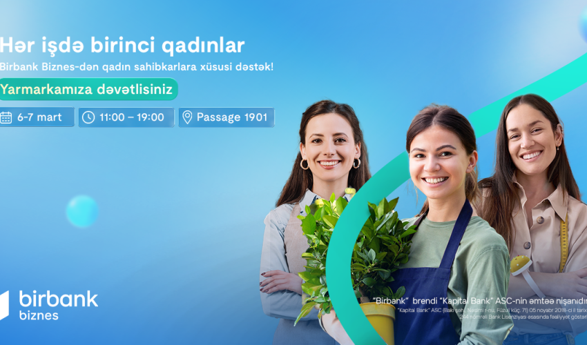 Birbank Biznes-dən Beynəlxalq Qadınlar Gününə özəl “Hər İşdə Birinci
Qadınlar” yarmarkası Birbank Biznes-dən Beynəlxalq Qadınlar Gününə özəl “Hər İşdə Birinci
Qadınlar” yarmarkası