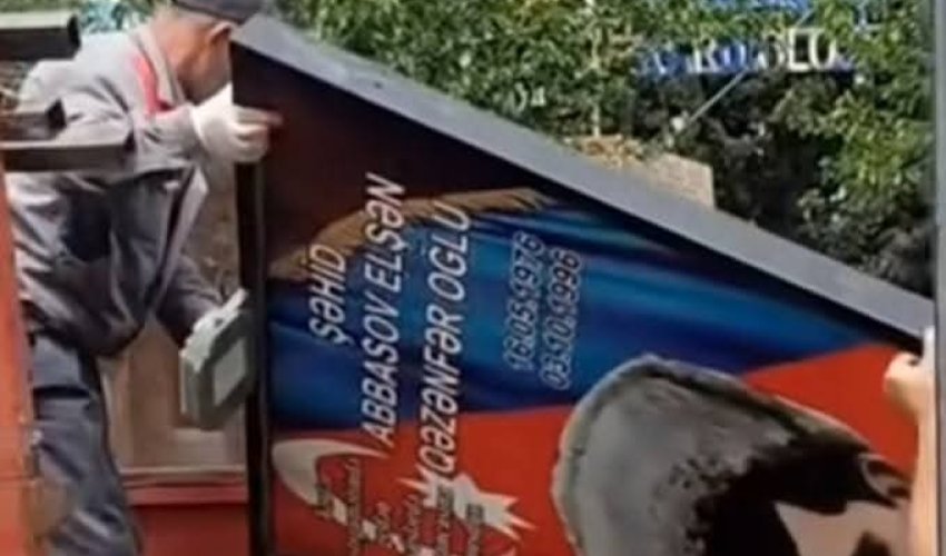 Gəncədə şəhid lövhələri sökülür - Video Gəncədə şəhid lövhələri sökülür - Video