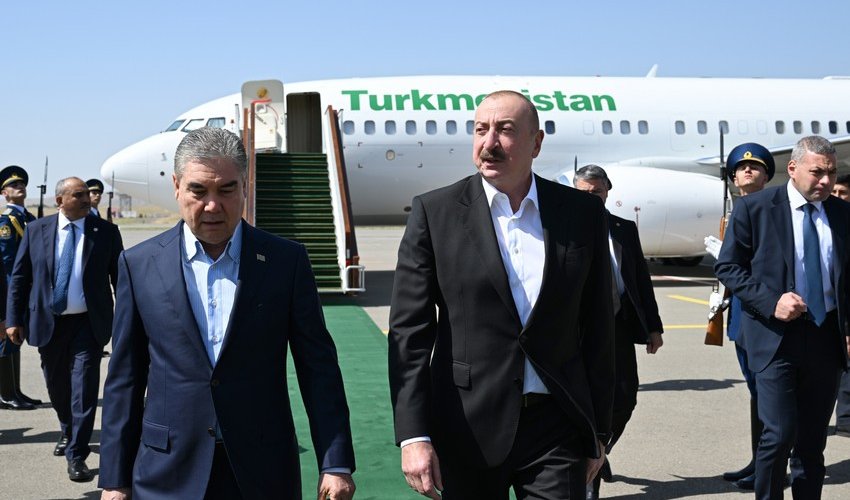 Turkmen leader Berdymukhamedov arrives in Azerbaijan’s Fuzuli, welcomed by President Aliyev