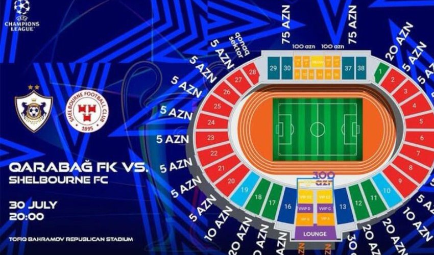 "Qarabağ" - "Şelburn" matçına satılan biletlərin sayı açıqlanıb "Qarabağ" - "Şelburn" matçına satılan biletlərin sayı açıqlanıb