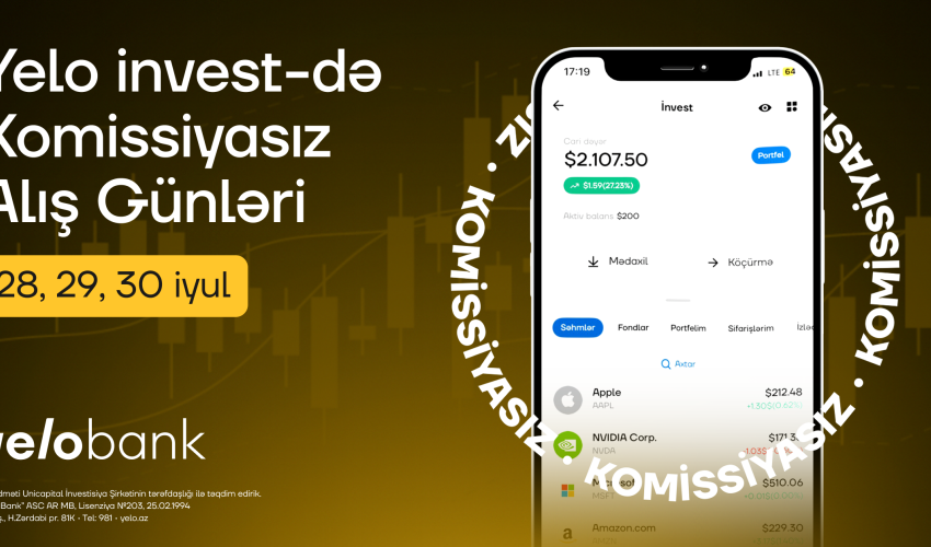 Yelo invest-də “Komissiyasız alış günləri” başladı! Yelo invest-də “Komissiyasız alış günləri” başladı!