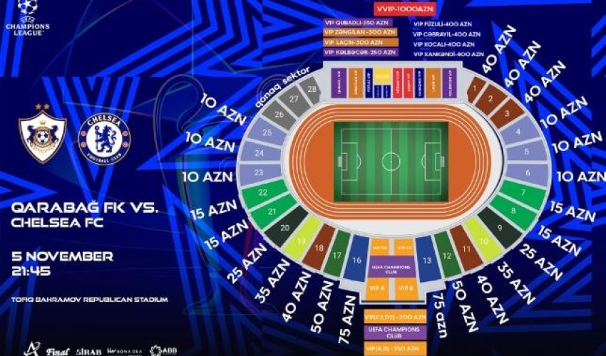 "Qarabağ" - "Çelsi" matçının biletləri satışa çıxarılır "Qarabağ" - "Çelsi" matçının biletləri satışa çıxarılır