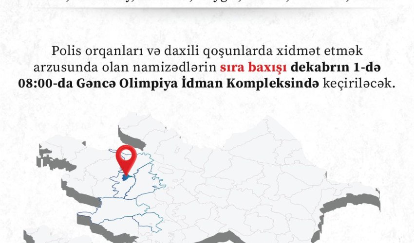 Nazir Gəncədə vətəndaş qəbulu və sıra baxışı keçirəcək