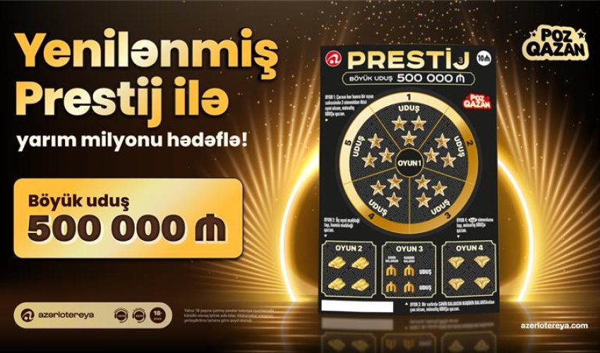 Yenilənmiş &ldquo;Prestij&rdquo; lotereyasında yarım milyon uduş sahibini gözləyir