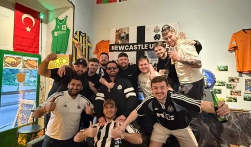Newcastle fans replace Chelsea flag in Baku bar ahead of Champions League tie