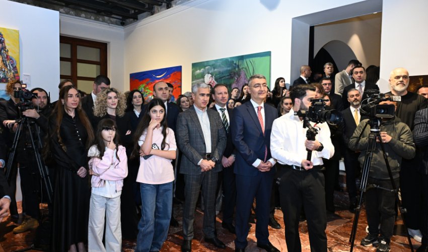 Leyla and Arzu Aliyeva attend the exhibition opening in Tirana