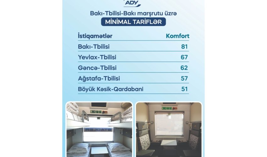 
Bakı&ndash;Tbilisi&ndash;Bakı marşrutunda siniflər üzrə gediş haqqı açıqlanıb -CƏDVƏL