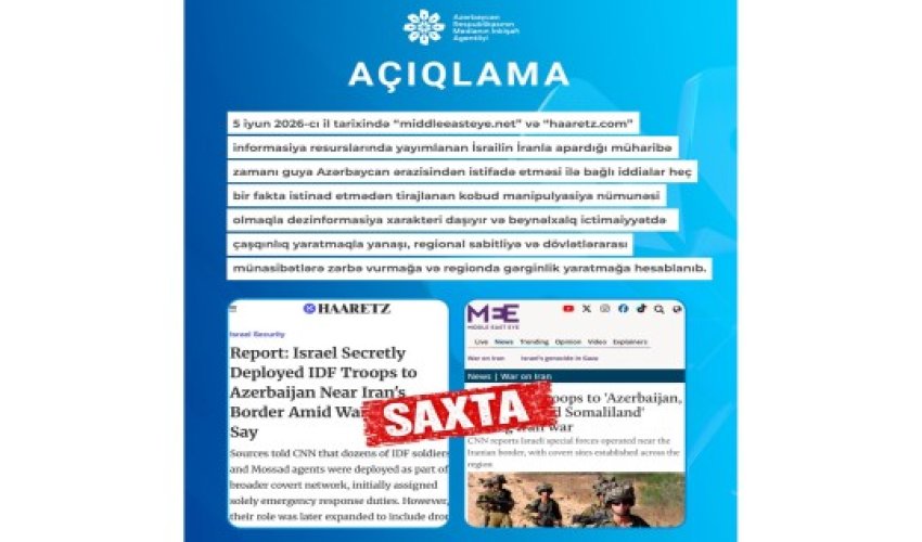 MEDİA:İsrail-İran müharibəsində Azərbaycan ərazisindən istifadə ilə bağlı iddialar   manipulyasiyadır