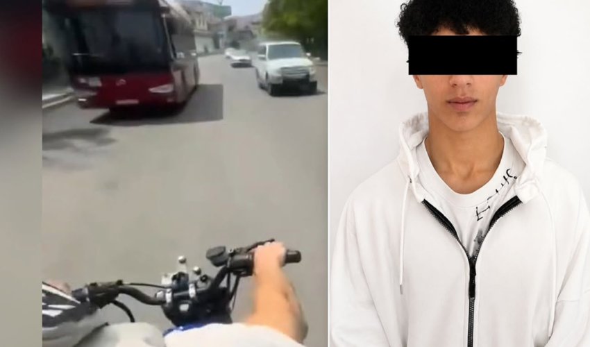 Polis motosikleti təhlükəli idarə edən sürücünü saxlayıb