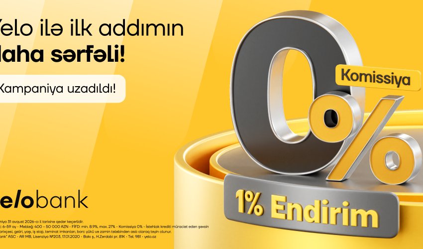 Special campaign from Yelo Bank: 1% discount and 0% commission on your first loan!
