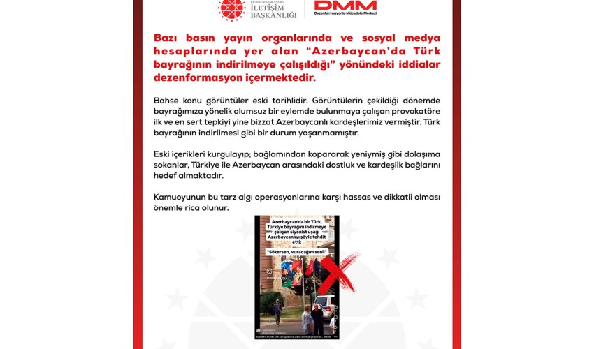Türkiyə Prezident Administrasiyası Azərbaycanda bayrağın endirilməsi ilə bağlı iddiaları təkzib edib