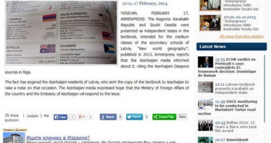 Latviyada məktəb dərsliyində Qarabağ təxribatı