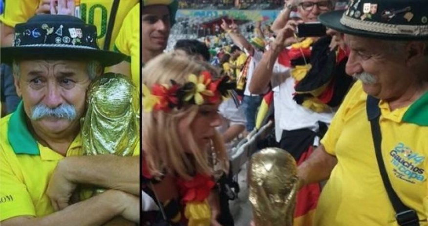 'Saddest man in Brazil' actually quite chipper, gives German fan trophy - VIDEO