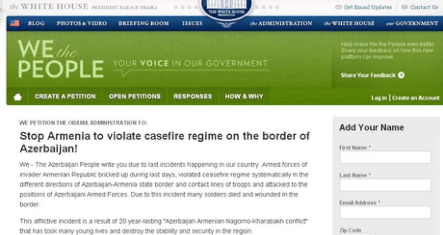 Petition demanding an end to Armenia`s violating ceasefire placed on White House website - PHOTO