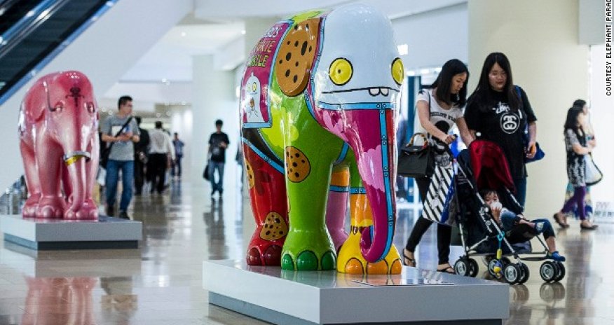 Elephants take over Hong Kong malls - PHOTO