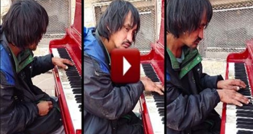 Homeless man sits down at public piano - VIDEO