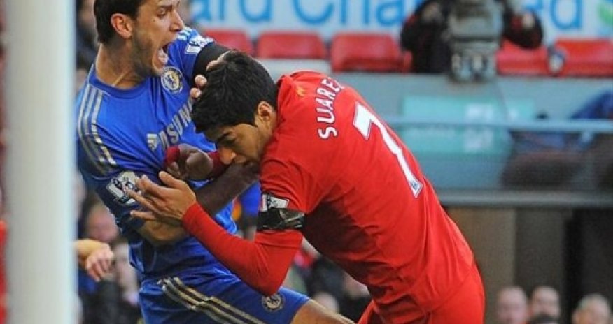 Luis Suarez bites Branislav Ivanovic