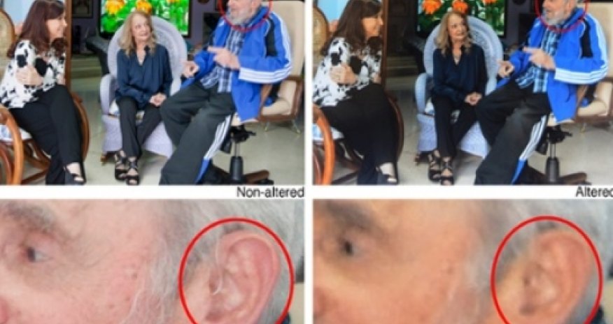Fidel Castro's hearing aid Photoshopped out