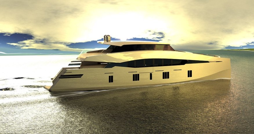 Luxury superyacht shaped like a catamaran