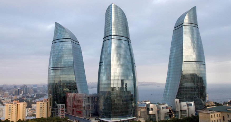 Baku Flame Towers damaged by strong winds
