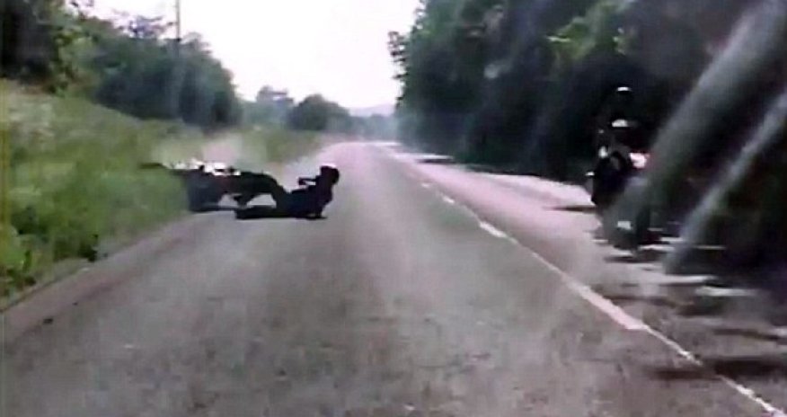 Moment idiot motorcyclist who crashed attempting 70mph