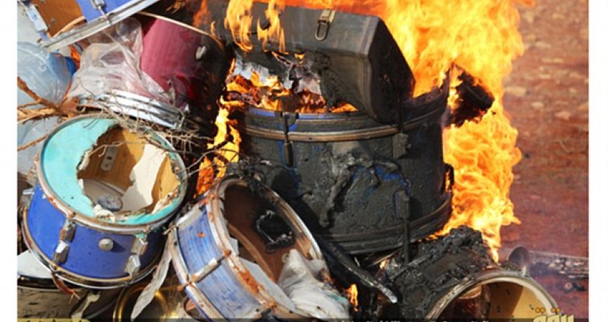 Now Libya’s ISIS extremist attack music as they burn ‘un-Islamic’ drums