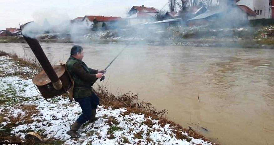Serbian fisherman builds coal-powered backpack