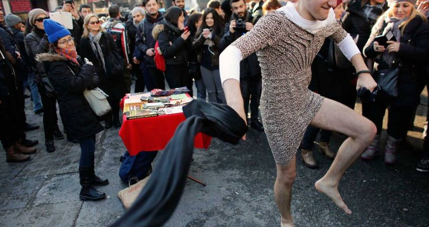 Turkish men take to Istanbul's streets in skirts to protest death of young woman