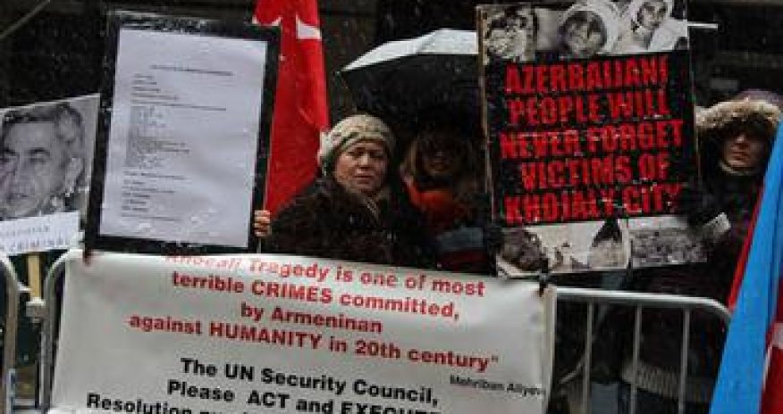 Azerbaijanis hold rally outside UN headquarters