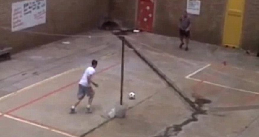 Pictured: Oscar Pistorius 'playing football in PRISON yard