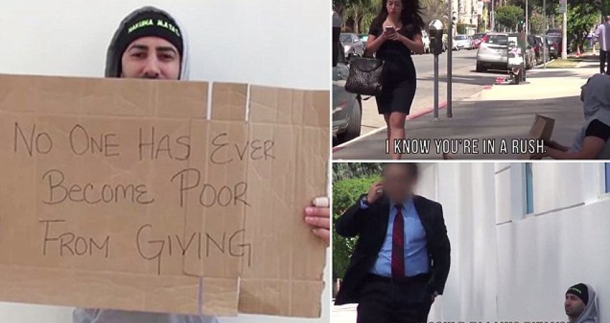 What happens when homeless man turns the table and offers people money