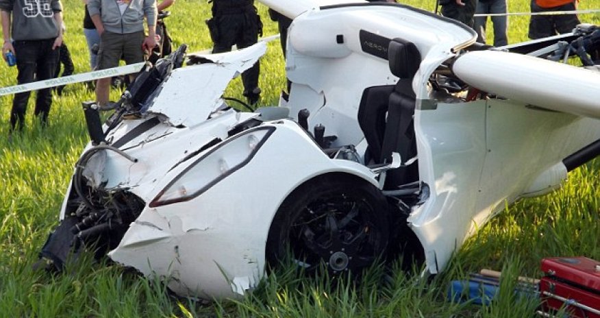 Flying car crashes with inventor inside during test-flight