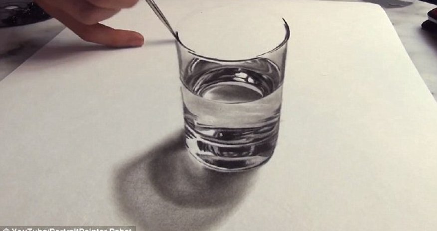 Artist creates incredible painting of a glass of water