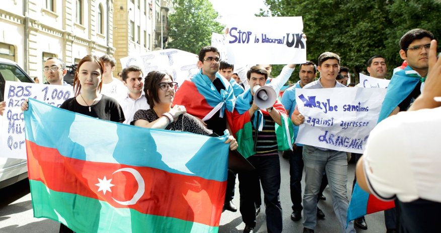 Azeri youth groups picket EU, UK embassies in Baku