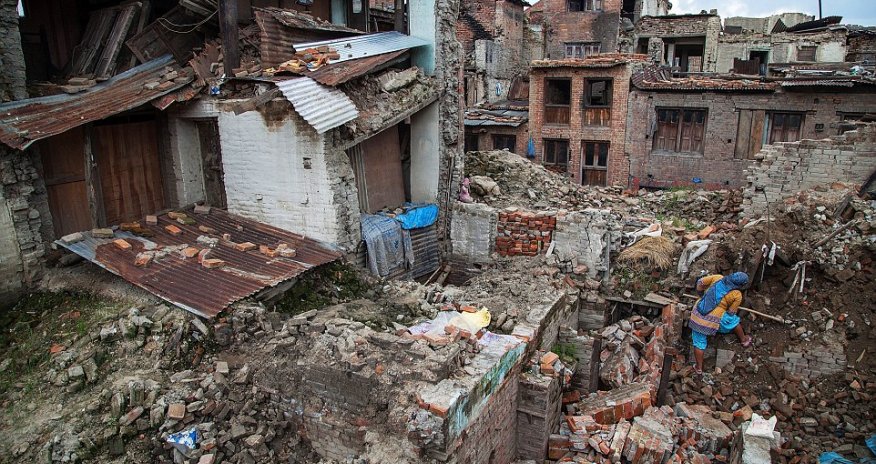 Landslides in a mountain area of Nepal bury