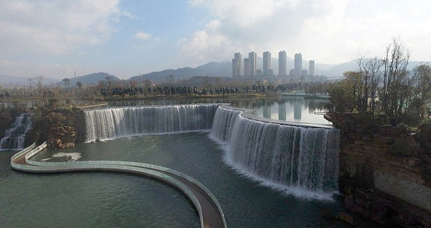 China unveils its new man-made WATERFALL