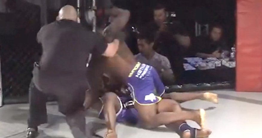 MMA fighter pummelling KOed opponent on floor gets shock of his life