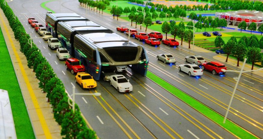 This bus can drive OVER cars when stuck in traffic