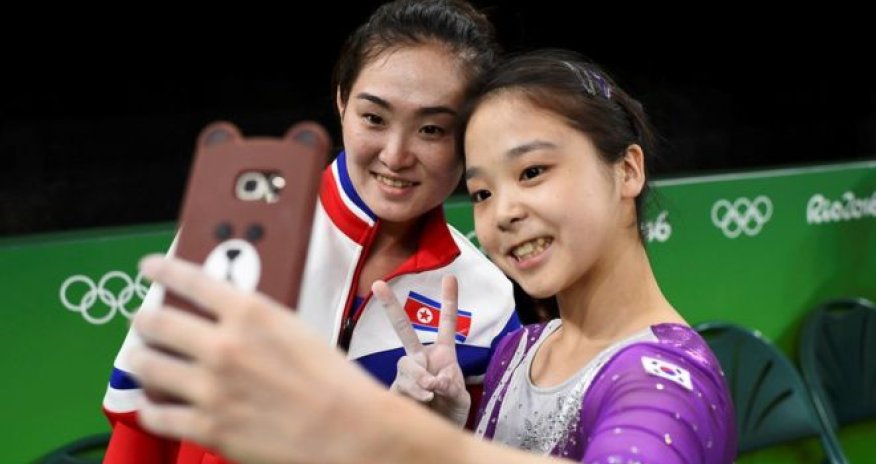 North and South Korean gymnasts pose for Olympic selfie