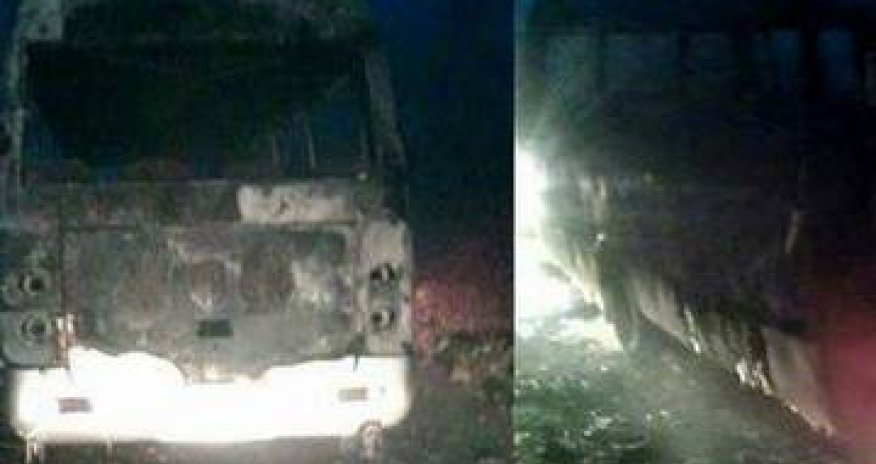 Bus, carrying soldiers to occupied Karabakh, destroyed by fire