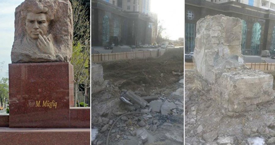 Mikayıl Müşfiqin Bakıdakı büstü götürüldü - FOTO