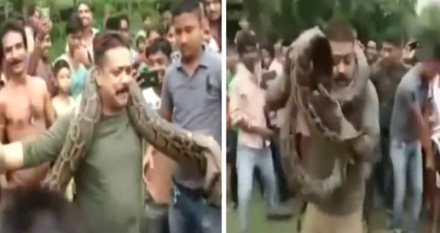 Hindistanda ilanla selfie çəkmək istəyən meşəbəyi… – Video