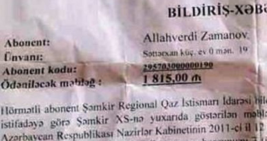 Vətəndaş 1600 manatlıq qaz pulu borcunu görüb dəhşətə gəldi