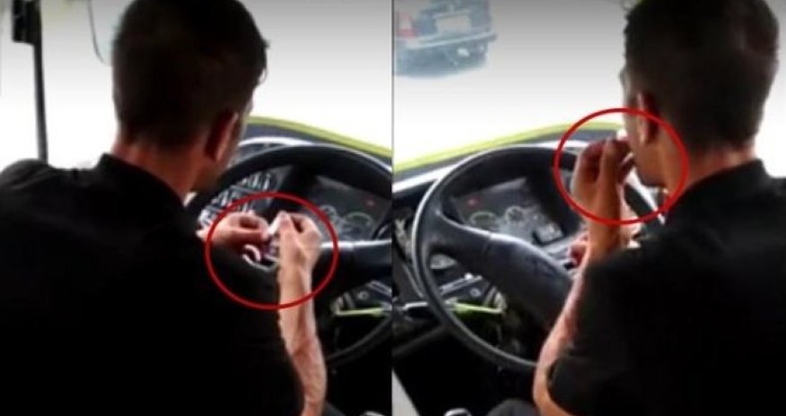 Hərəkətdə olan avtobusun sürücüsü narkotik istifadə edərkən saxlanıldı